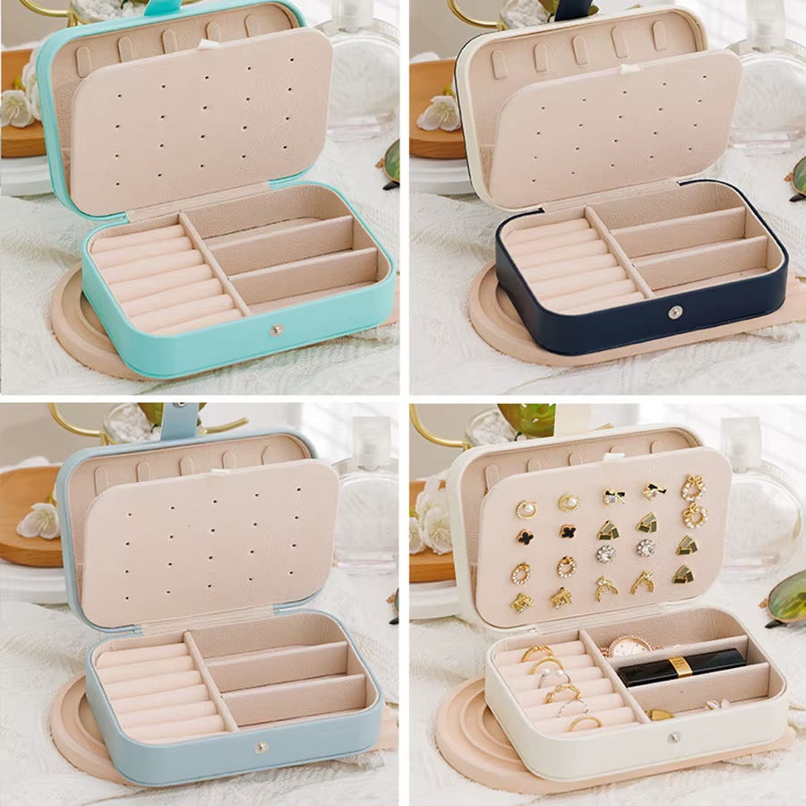 1Pc Portable Jewelry Box Jewelry Organizer Display Travel Jewelry Case Boxes Button Leather Storage Earrings Necklace Display