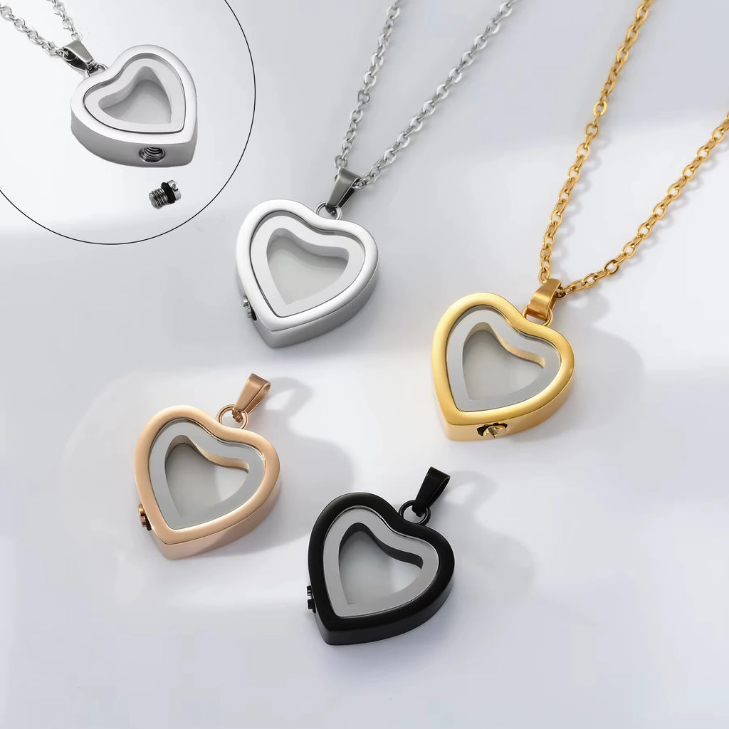 Stainless Steel Heart Glass Cremation Necklace for Ashes Love Memorial Lockets Keepsake Urn Pendants Jewelry for Women Men