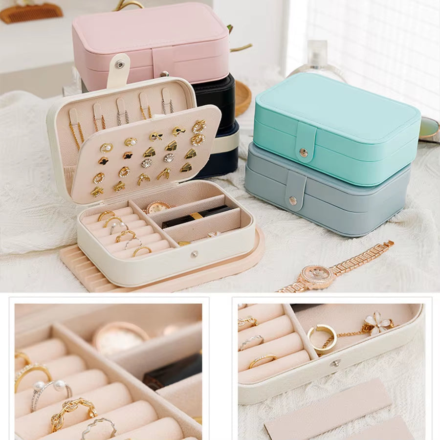 1Pc Portable Jewelry Box Jewelry Organizer Display Travel Jewelry Case Boxes Button Leather Storage Earrings Necklace Display